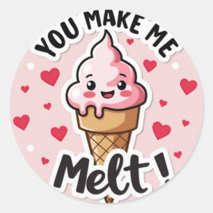 Redonda '¡Me Haces Melar!' Pegatina de Ice Cream Valentine