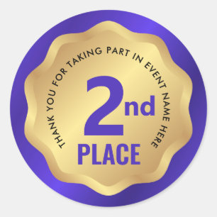 Redonda Medalla de 2do Lugar Pegatina de Competición Azul 