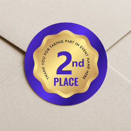 Redonda Medalla de 2do Lugar Pegatina de Competición Azul 