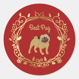 Redonda Mejor Pegatina de Boda de Personalizable Pug