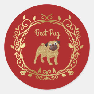 Redonda Mejor Pegatina de Boda de Personalizable Pug