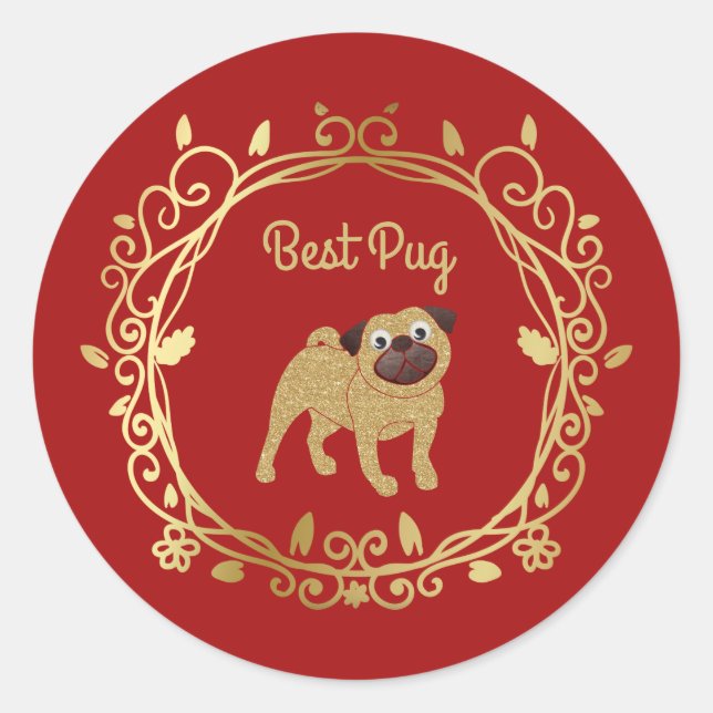 Redonda Mejor Pegatina de Boda de Personalizable Pug (Anverso)