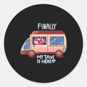 Redonda Meme De Cats Cute Meme Mi Taxi Está Aquí! Pegatina