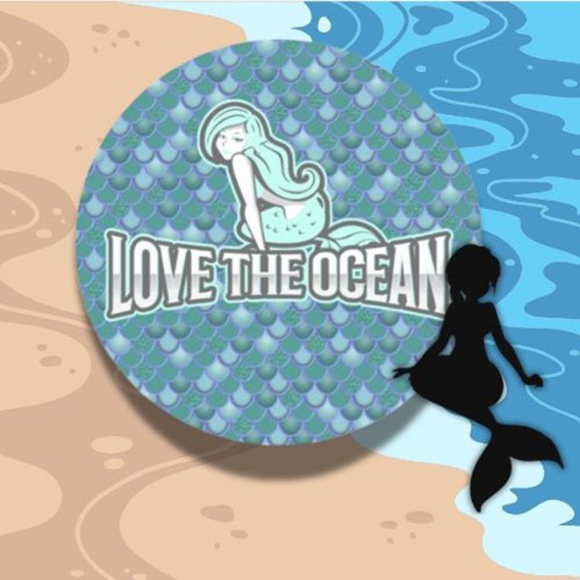 Redonda Mermaid Cute azul Classic Round Pegatina (We have a beautiful collection of mermaid stickers)