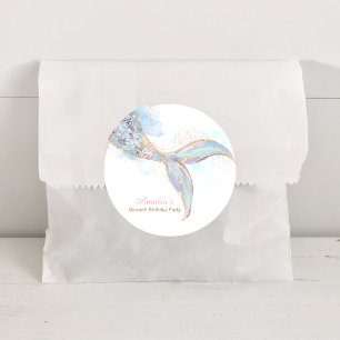 Redonda Mermaid Tail Birthday Round Gracias Pegatina