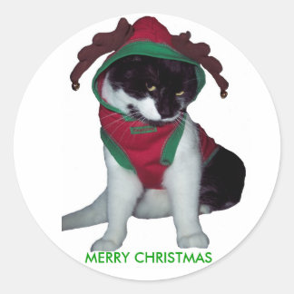 REDONDA MERRY CHRISTMAS CAT PEGATINA