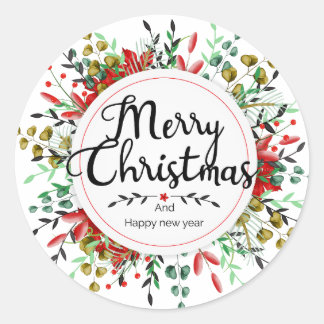 Redonda Merry Christmas Flower Wreath Pegatina