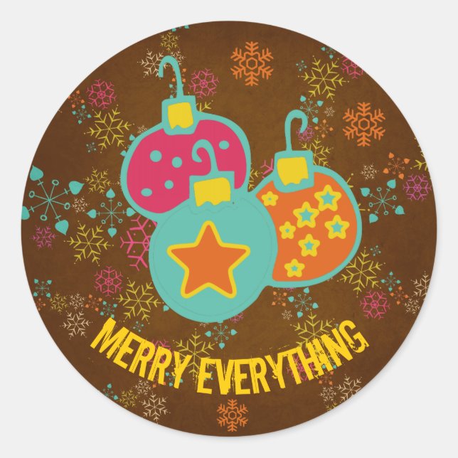 Redonda Merry Everything Ornaments Holiday Round Pegatina (Anverso)