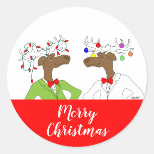 Redonda Merry Moose Pegatina
