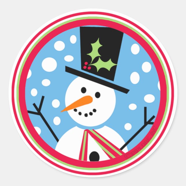 Redonda Merry Top Hat Snowman Pegatina (Anverso)