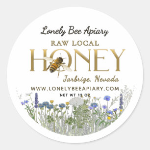 Redonda Miel local cruda Flores silvestres Pegatina de abe