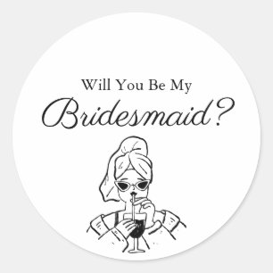Redonda Minimalista Pegatina Will You Be My Bridesmaid Neg