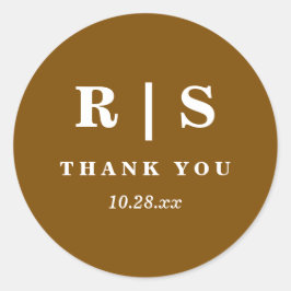 Redonda Mínimo y Moda | Pegatina Boda monograma marrón