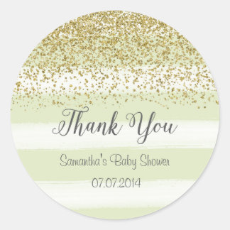 Redonda Mint Green Stripes Baby Shower Pegatina