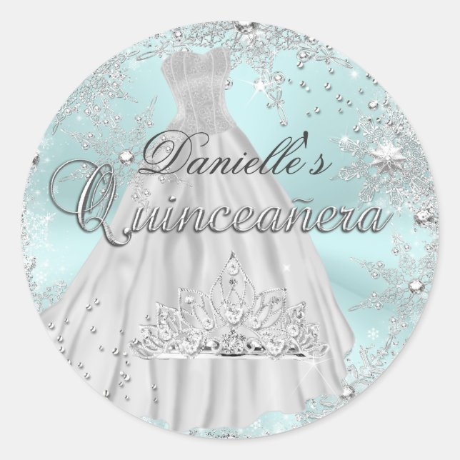 Redonda Mint Sparkle Snowflake Quinceanera Pegatina (Anverso)
