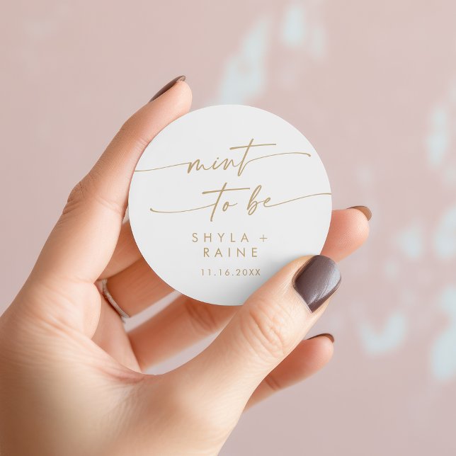 Redonda Moda Boho Oro y Moneda Blanca para ser Pegatina fa (Boho Chic Gold and White Mint To Be Favor Sticker)