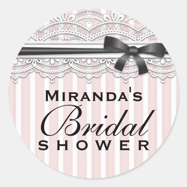 Redonda Moda Bridal Shower Lovely Lace Pegatina (Anverso)
