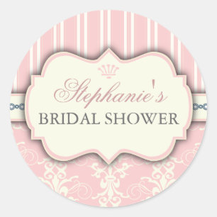 Redonda Moda Damask Vintage Bridal Shower Pegatina