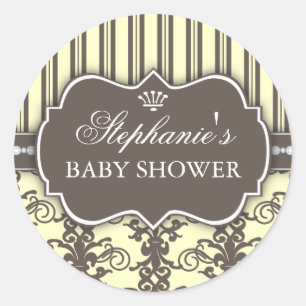 Redonda Moda Damask y Stripe Pegatina de Baby Shower Favor