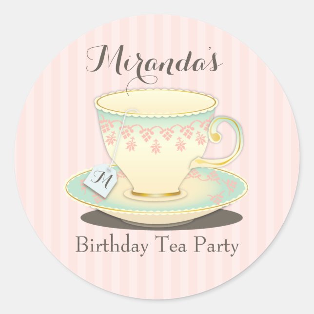 Redonda Moda dulce Cumpleaños Teacup Tea Fiesta Pegatina (Anverso)