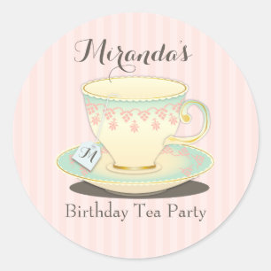 Redonda Moda dulce Cumpleaños Teacup Tea Fiesta Pegatina