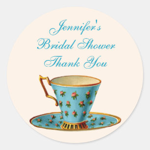 Redonda Moda Floral Tea Cup Bridal Shower Pegatina