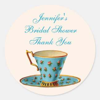 Redonda Moda Floral Tea Cup Bridal Shower Pegatina