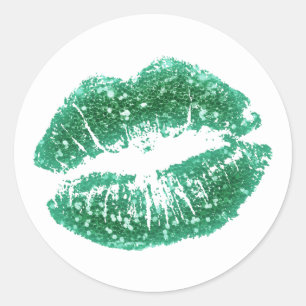 Redonda Moda Green Purpurina Lips Pegatina redondo clásico