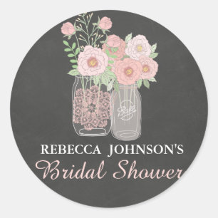 Redonda Moda Mason Jar & Chalkboard Bridal Shower Pegatina