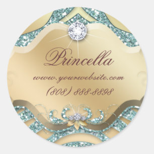 Redonda Moda Pegatina cebra Jewelry Sparkle Oro Verde azul