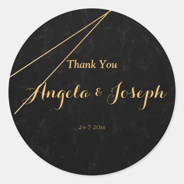 Redonda Moda pegatina de cuadro geométrico negro y dorado (Anverso)