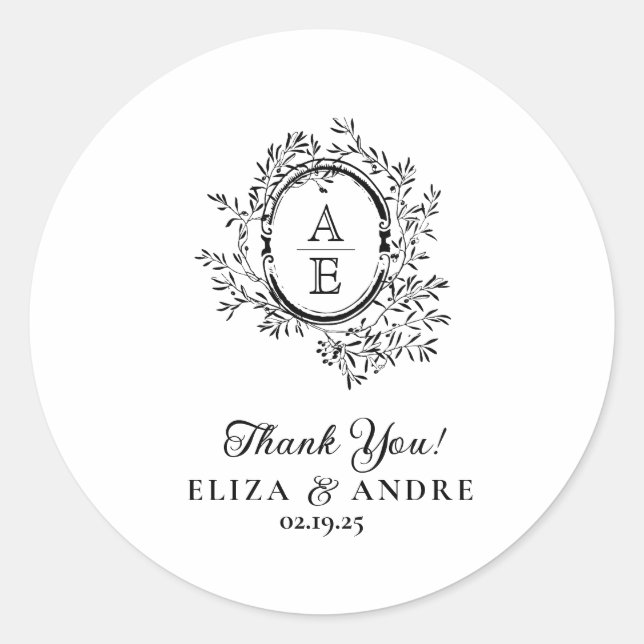 Redonda Moda Pegatina del Boda Monograma Personalizado bla (Anverso)