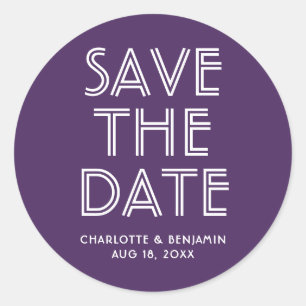 Redonda Modern Purple Save The Date Pegatina