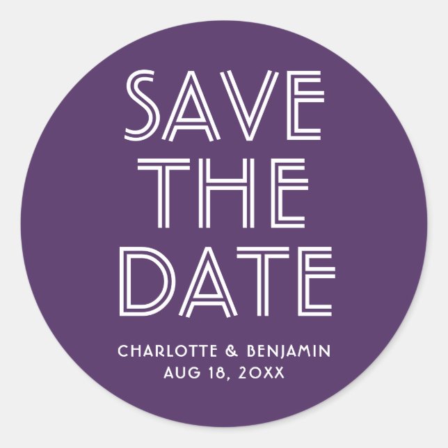 Redonda Modern Purple Save The Date Pegatina (Anverso)