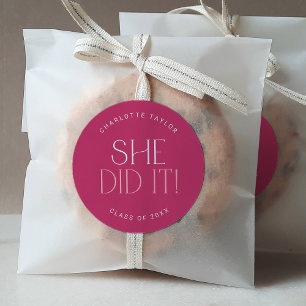 Redonda Moderna Fete Hot Pink Ella Lo Hizo Pegatina De Gra