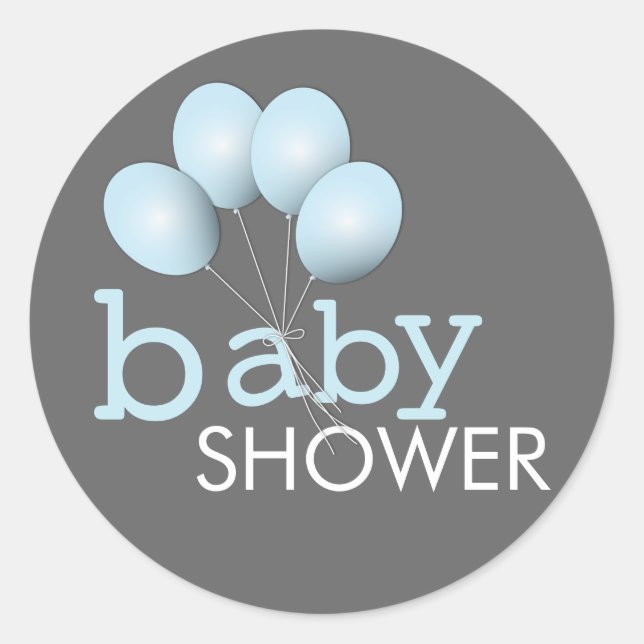 Redonda Moderno Pegatina Baby Shower de Blue Balloon Boy (Anverso)