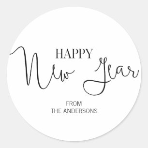 Redonda Moderno y simple Pegatina de Año Nuevo Feliz