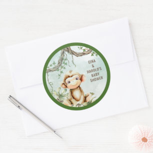 Redonda Monkey Baby Shower Classic Round Pegatina