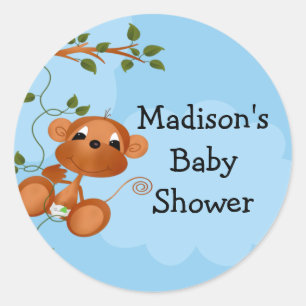 Redonda Monkey Baby Shower Pegatina