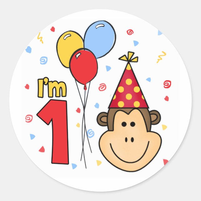 Redonda Monkey Face First Birday Classic Round Pegatina (Anverso)