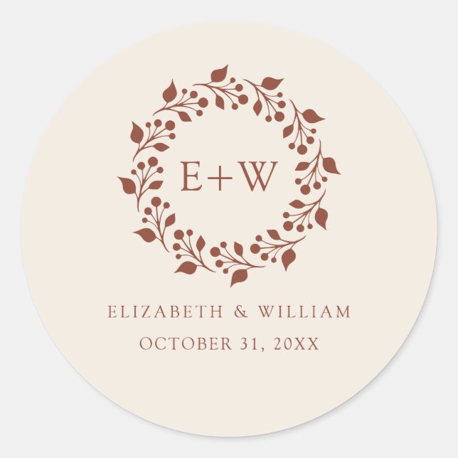 Redonda Monograma Boho Terracotta Naranja quemado Pegatina (Anverso)