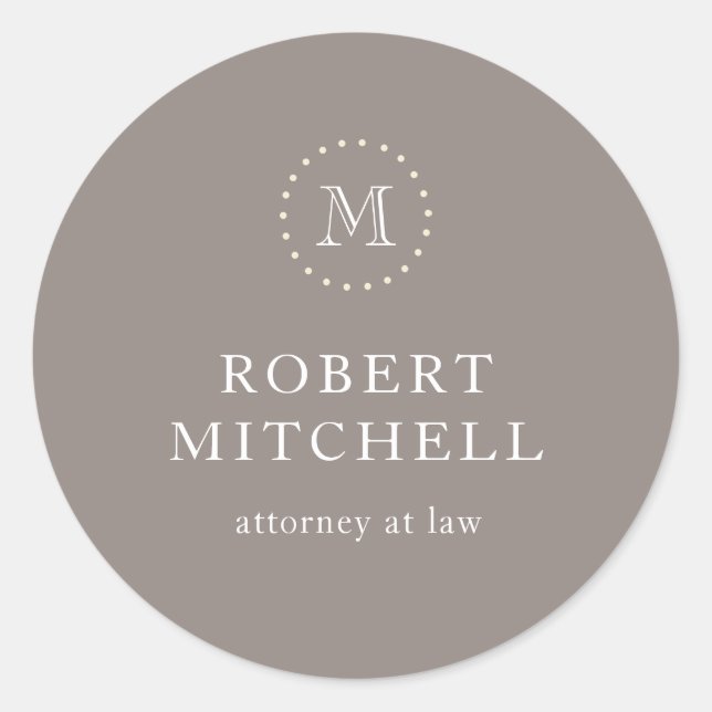Redonda Monograma Brown Elegant Classic Business Pegatina (Anverso)