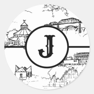 Redonda Monograma Chattanooga Toile Classic Round Pegatina