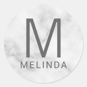 Redonda Monograma de mármol blanco Pegatina redondo clásic