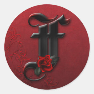 Redonda Monograma F de rosa negra y roja Pegatina