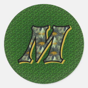 Redonda Monograma inicial M Pegatina de daisies negros