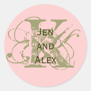 Redonda Monograma K y nombres Pegatina rosado