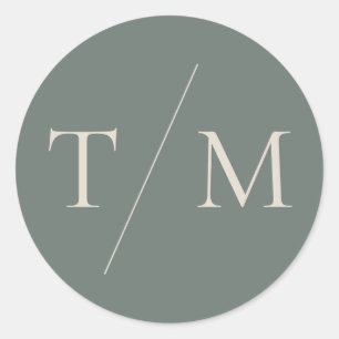 Redonda Monograma moderno Moss Boda verde Pegatina de sell