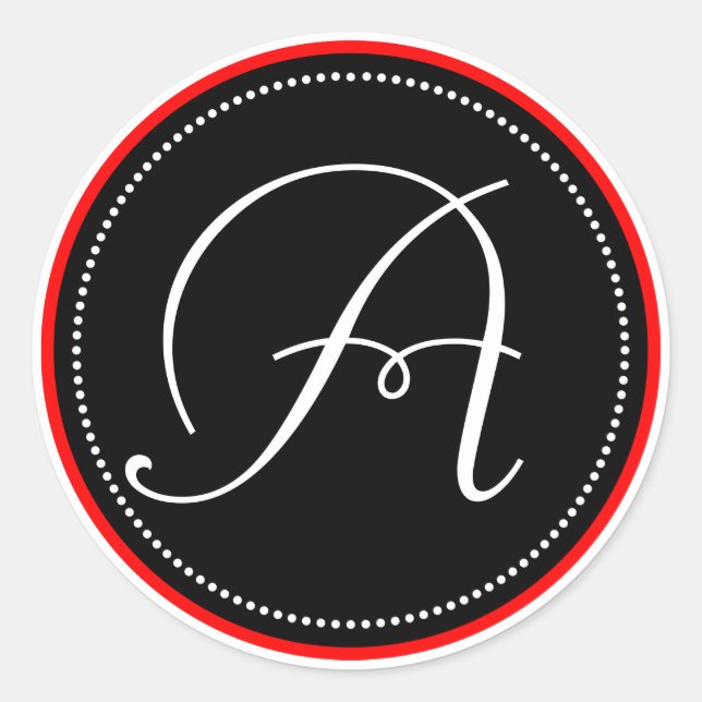 Redonda Monograma Pegatina con diseño de círculo negro-roj (Anverso)
