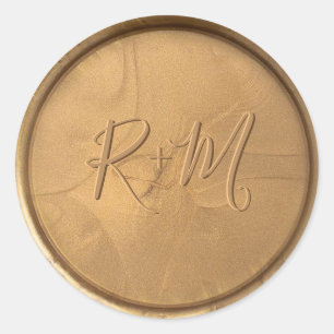 Redonda Monograma Pegatina inicial de sellado de oro antig